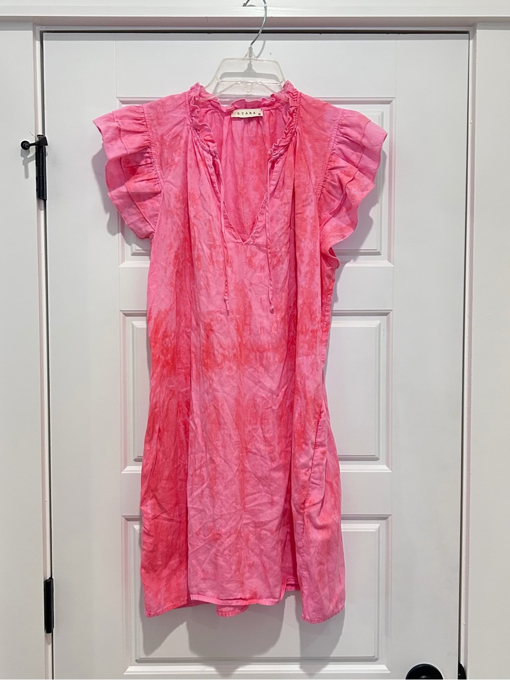 Stark X Ruffled Short-Sleeve Mini Dress in Vibrant Pink 100% Cotton